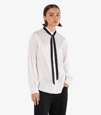 Apricot White Tie Neck Ruffle Shirt