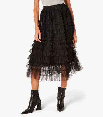 Apricot Black Tulle Layered Midi Skirt