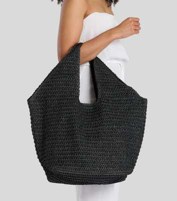 South Beach Black Woven Oversized Shoulder Bag