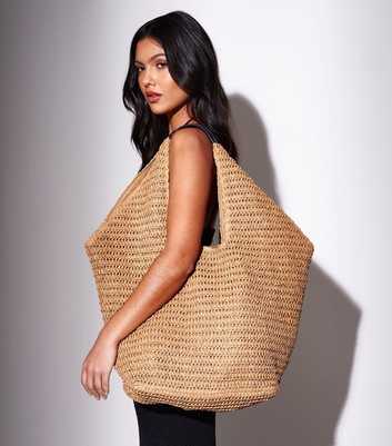 South Beach Camel Woven Oversized Shoulder Bag