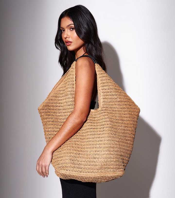 South Beach Camel Woven Oversized Shoulder Bag