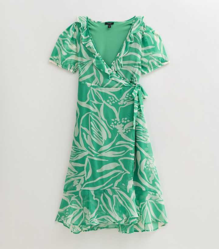 Curves Green Leaf Print Chiffon Midi Wrap Dress Curves Green Leaf Print Chiffon Midi Wrap Dress