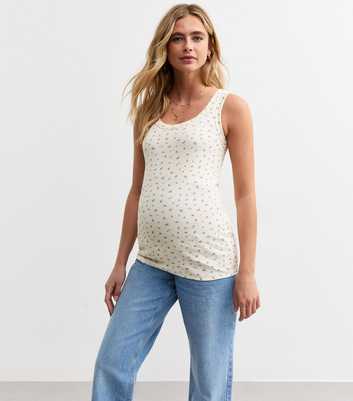 Maternity White Ditsy Print Scoop Neck Vest Top