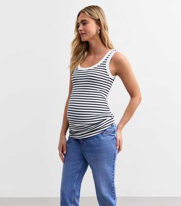 Maternity White Striped Scoop Neck Vest Top