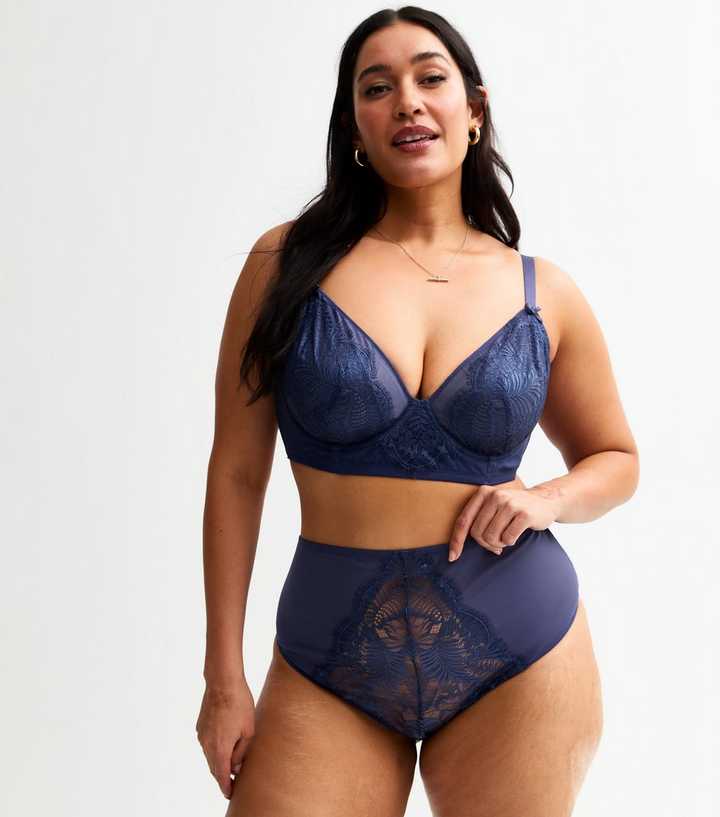 Curves Navy Foiled Lace High Waisted Briefs