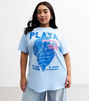 Curves Blue Shell Print T-Shirt