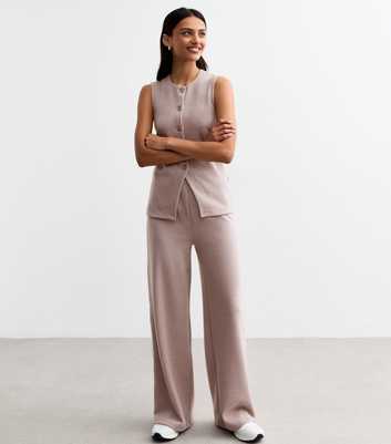 Mink Soft Touch Ribbed Wide Leg Trousers