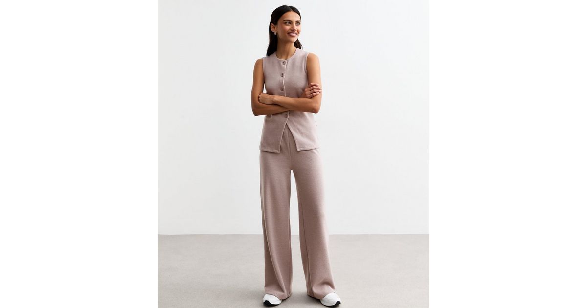 Mink Soft Touch Ribbed Wide Leg Trousers New Look Amazon Fence Planters Red Trailing Ice Plant