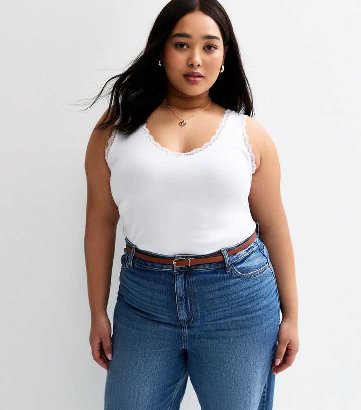 Curves White Lace Trimmed V-Neck Vest