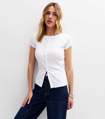 Cap Sleeve Buttoned Rib T-Shirt