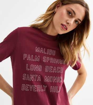 Burgundy Stitched City Motif T-Shirt