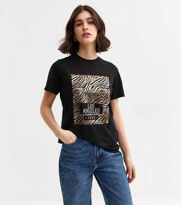 Black Los Angeles Foil Animal Print T-Shirt