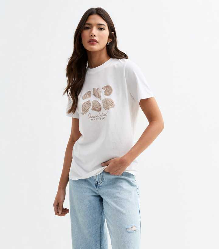 White Shell Print Cotton T-Shirt