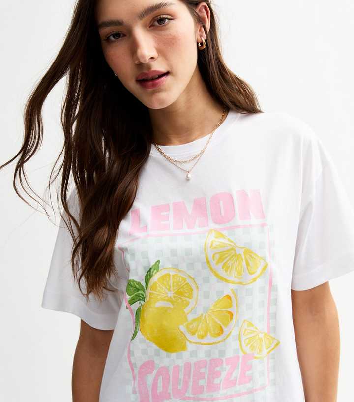 White Oversized Lemon Squeeze Print T-Shirt