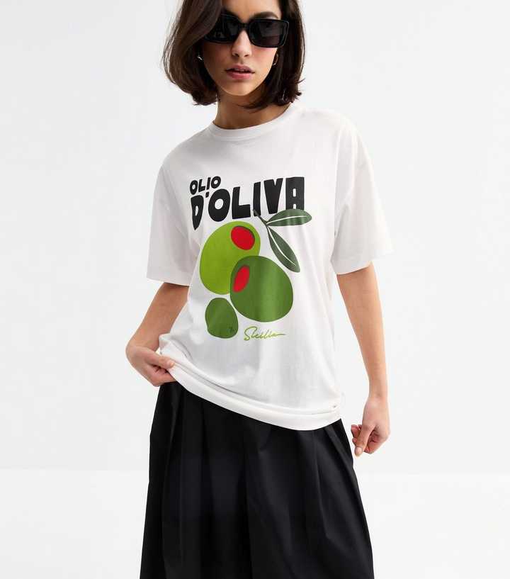 White Olive Print T-Shirt