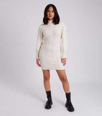 Urban Bliss Cream High Neck Cable Knit Jumper Dress