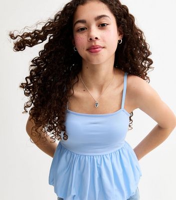 Girls Blue Poplin Babydoll Peplum Hem Top | New Look