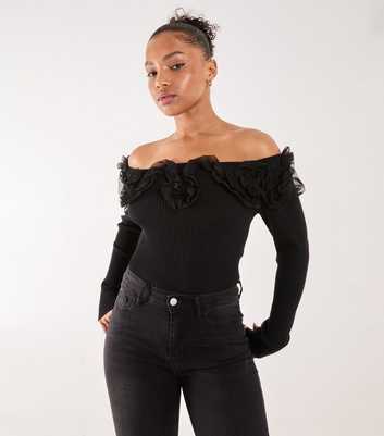 Pink Vanilla Black Ruffled Bardot Top 