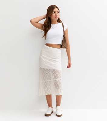 Girls White Lace Asymmetric Hem Midi Skirt