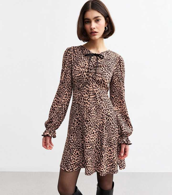 Brown Leopard Print Ruched Mini Dress | New Look