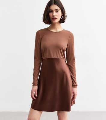 Dark Brown Satin Skirt Mini Dress