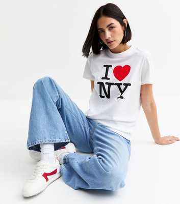 White Heart Print NY Slogan T-Shirt