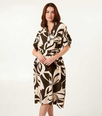 Blue Vanilla Khaki Abstract Print Dress