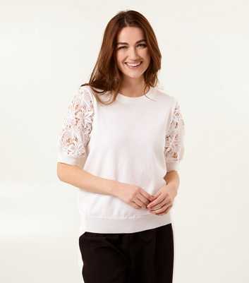 Blue Vanilla White Embroidered Sleeve Top