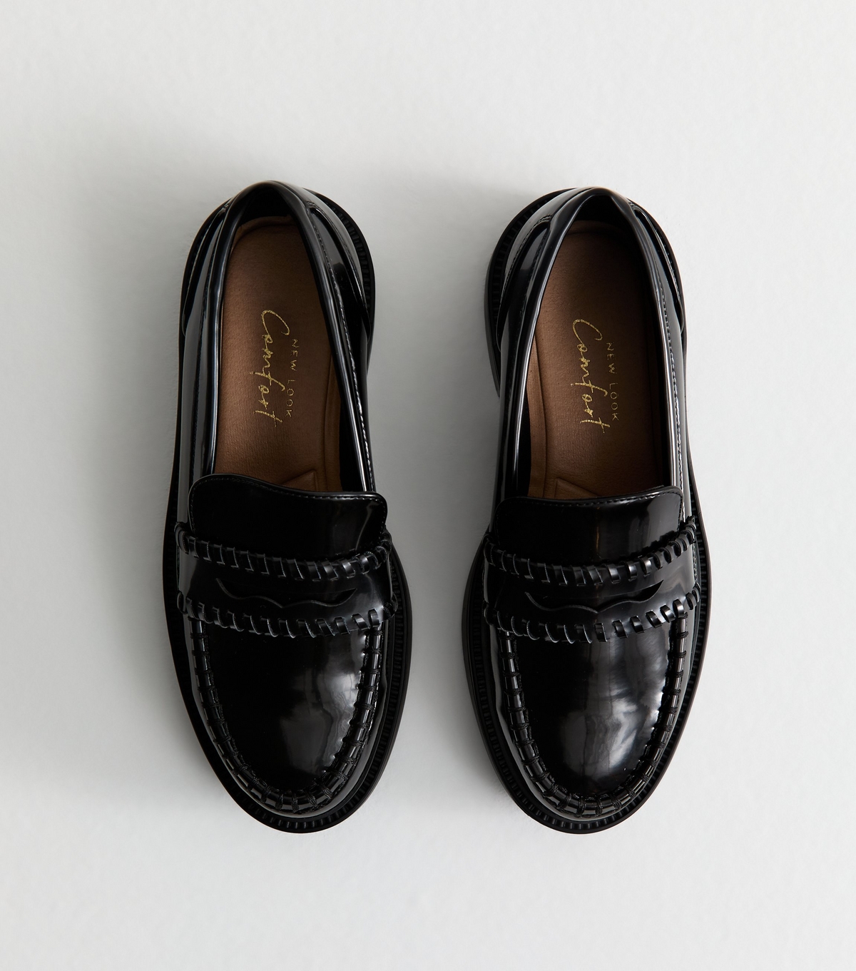 Women's Wide Fit Black Patent Chunky Loafers New Look