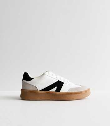 White Contrast Panel Faux Leather Trainers