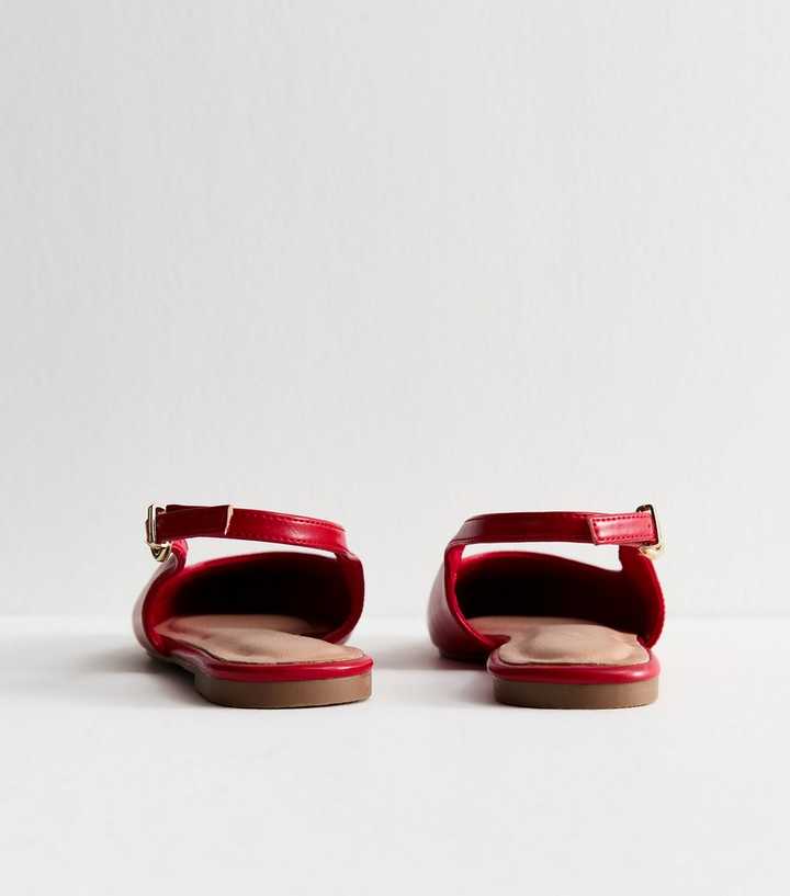 Bright Red Faux Leather Pointed Toe Slingback Ballet Flats