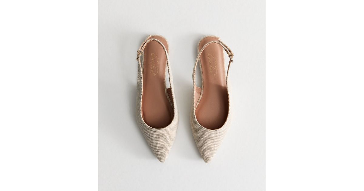Cream Linen Look Slingback Flats | New Look