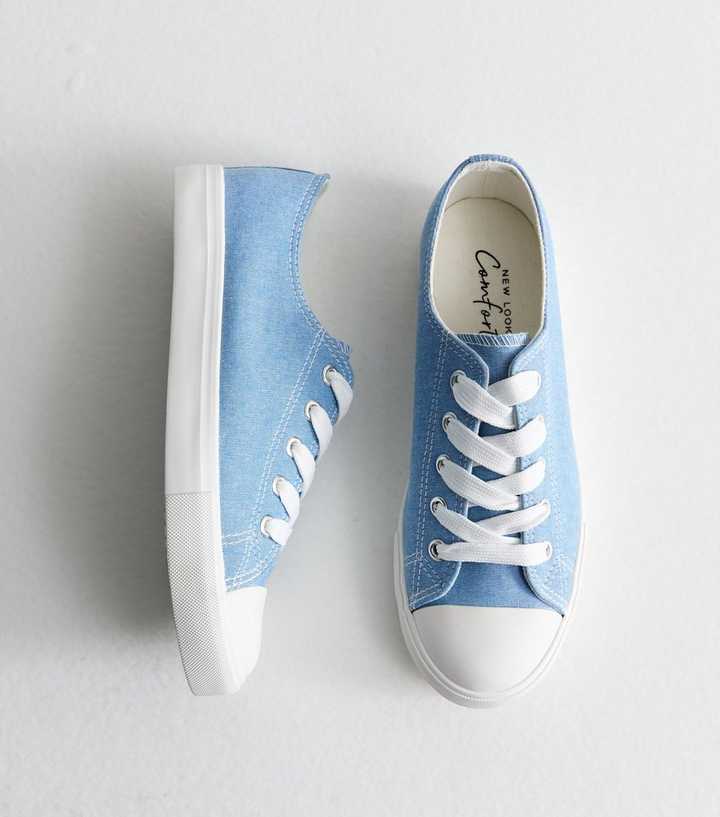 Blue Lace Up Canvas Trainers