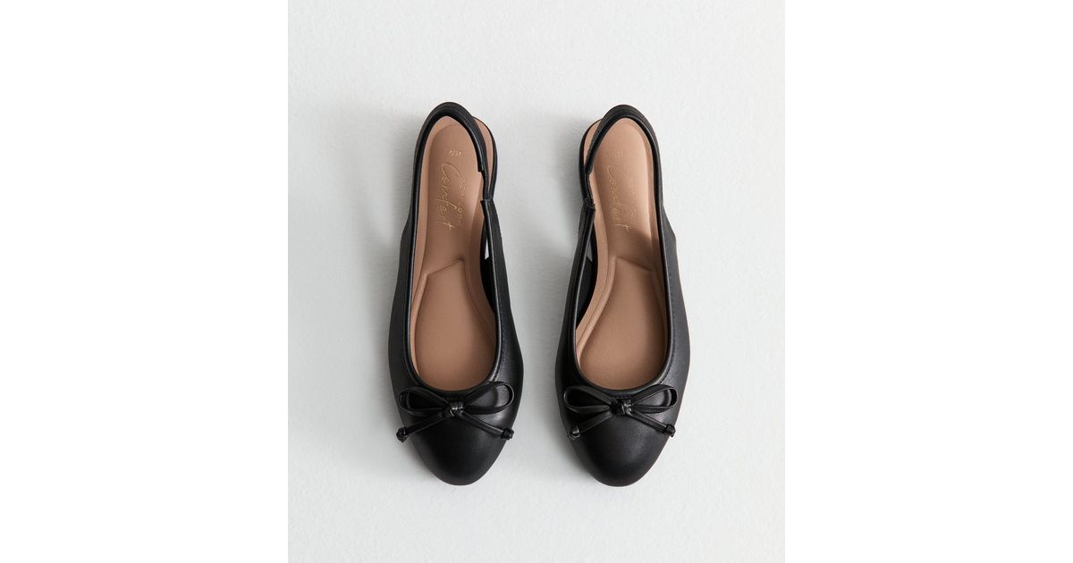 Black Faux Leather Slingback Flats | New Look