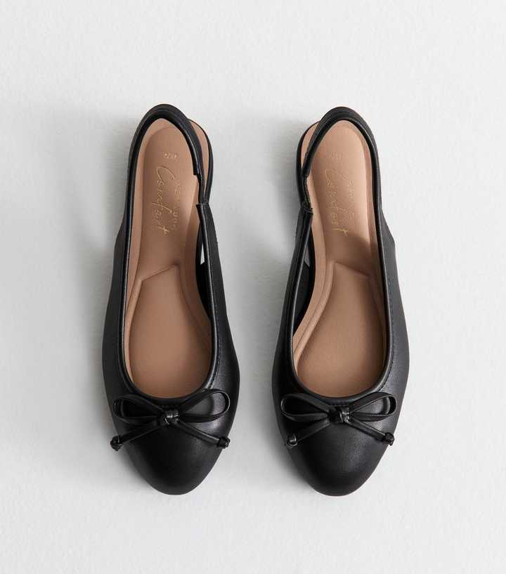 Black Faux Leather Slingback Flats | New Look