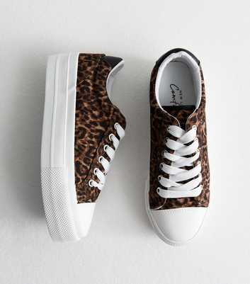 Brown Leopard Print Lace Up Canvas Trainers