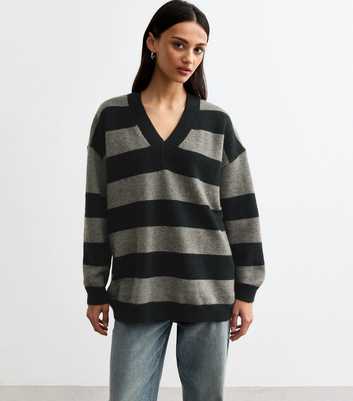 Gini London Grey Oversized Striped Jumper