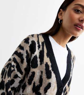 Gini London Brown Animal Print Oversized Cardigan