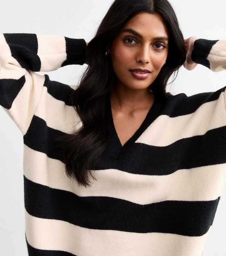 Gini London White Monochrome Stripe Oversized Jumper