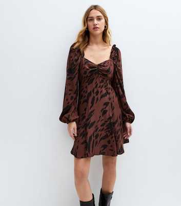 Red Animal Print Sweetheart Neck Mini Dress