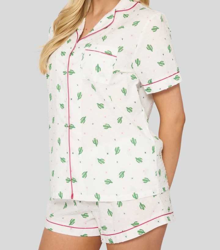 Loungeable White Cactus Print Shirt and Shorts Set