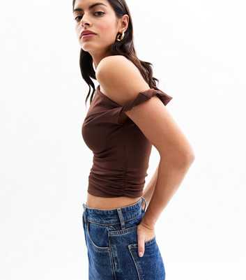 Dark Brown Off The Shoulder Cropped Top