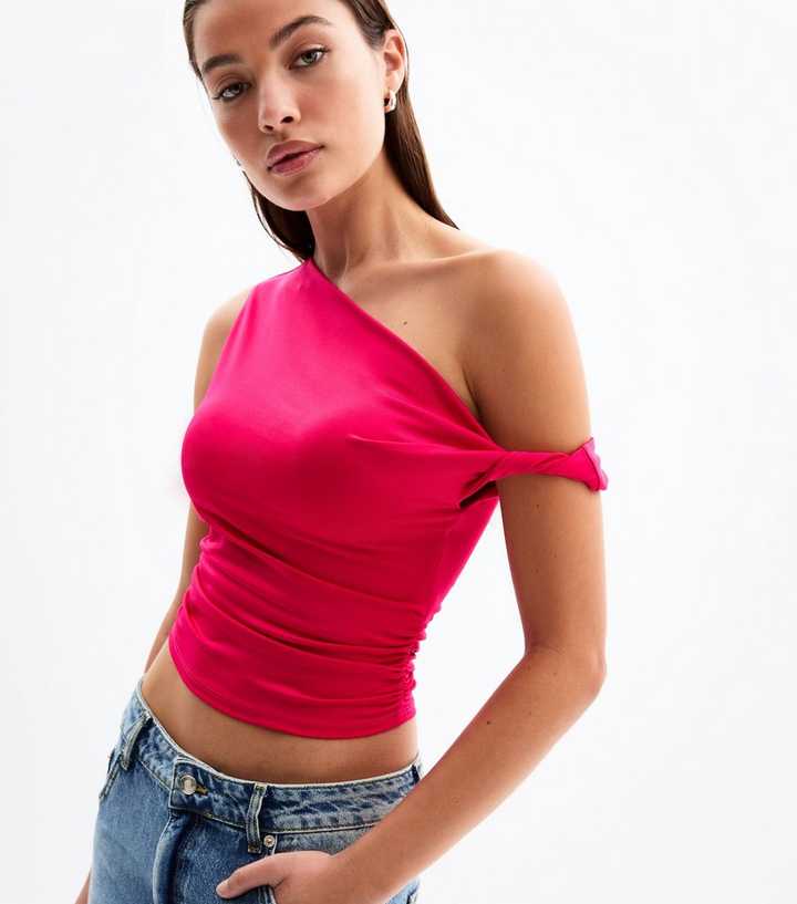Bright Pink Off The Shoulder Cropped Top | New Look