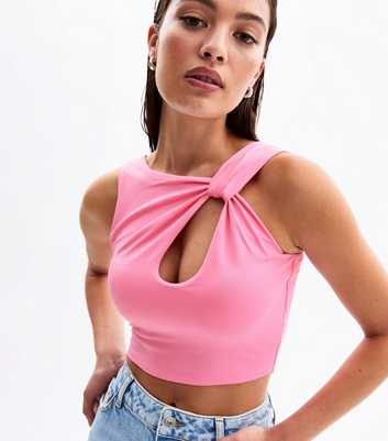 Bright Pink Keyhole Asymmetric Cropped Top