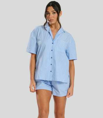 Loungeable Blue Striped Short Sleeve Pyjama Set