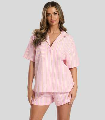 Loungeable Pink Striped Short Sleeve Pyjama Set