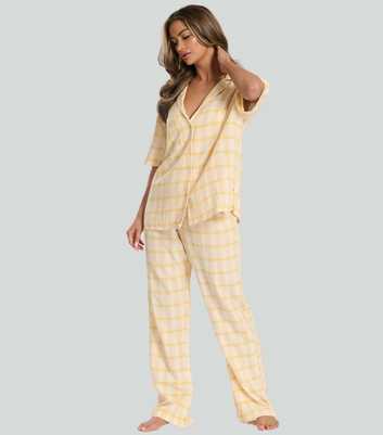 Loungeable Yellow Checked Shirt and Trousers Pyjama Set