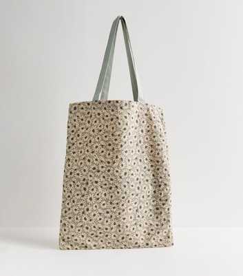 Multicolour Daisy Print Canvas Tote Bag