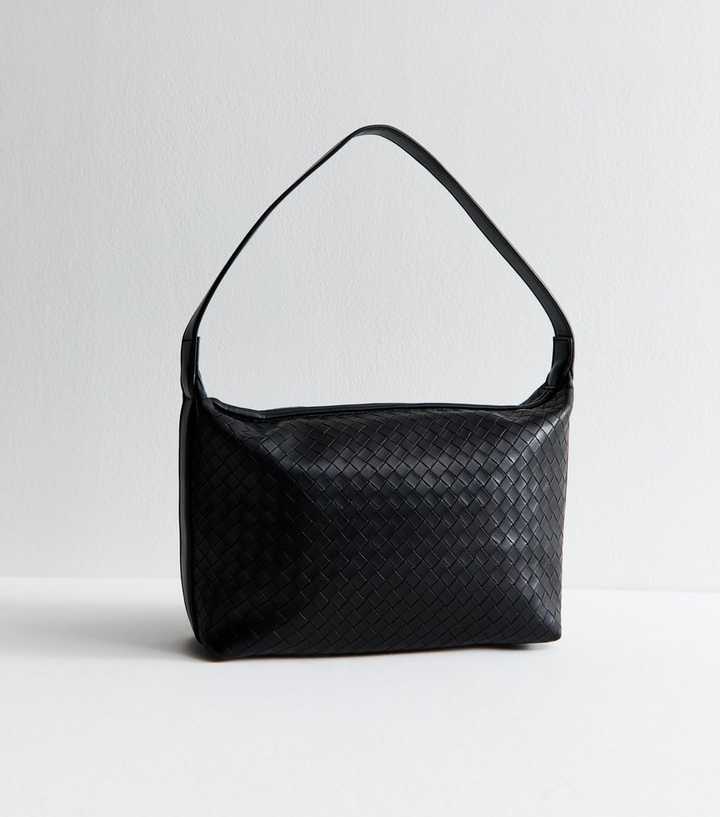 Black Woven Faux Leather Shoulder Bag