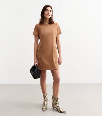 Tan Faux Suede Mini Shift Dress New Look